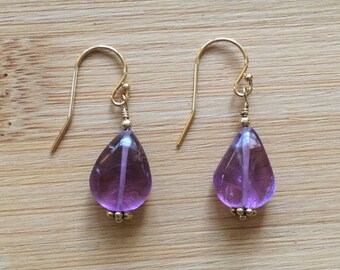 Lavender Amethyst Earrings, 14K Gold Filled Earrings, Amethyst Gold Earrings, Amethyst Jewelry, Teardrop Gemstone Earrings, Dangle Earrings
