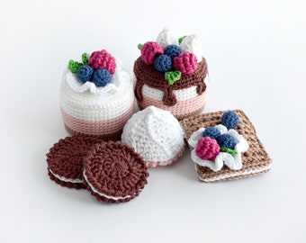 6pcs set Play food cake for kids Crochet cake pretend food for play kitchen fake food Learning toy Baby Toddler Infant gift Educational toy