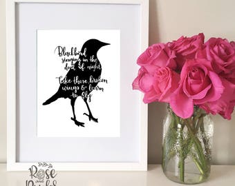 Blackbird quote, Beatles song lyrics, Blackbird singing print, wall decor