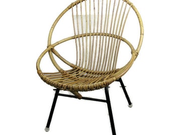 Mid Century Modern Rattan Round Hoop Lounge Chair Rohé Noordwolde Vintage HTF