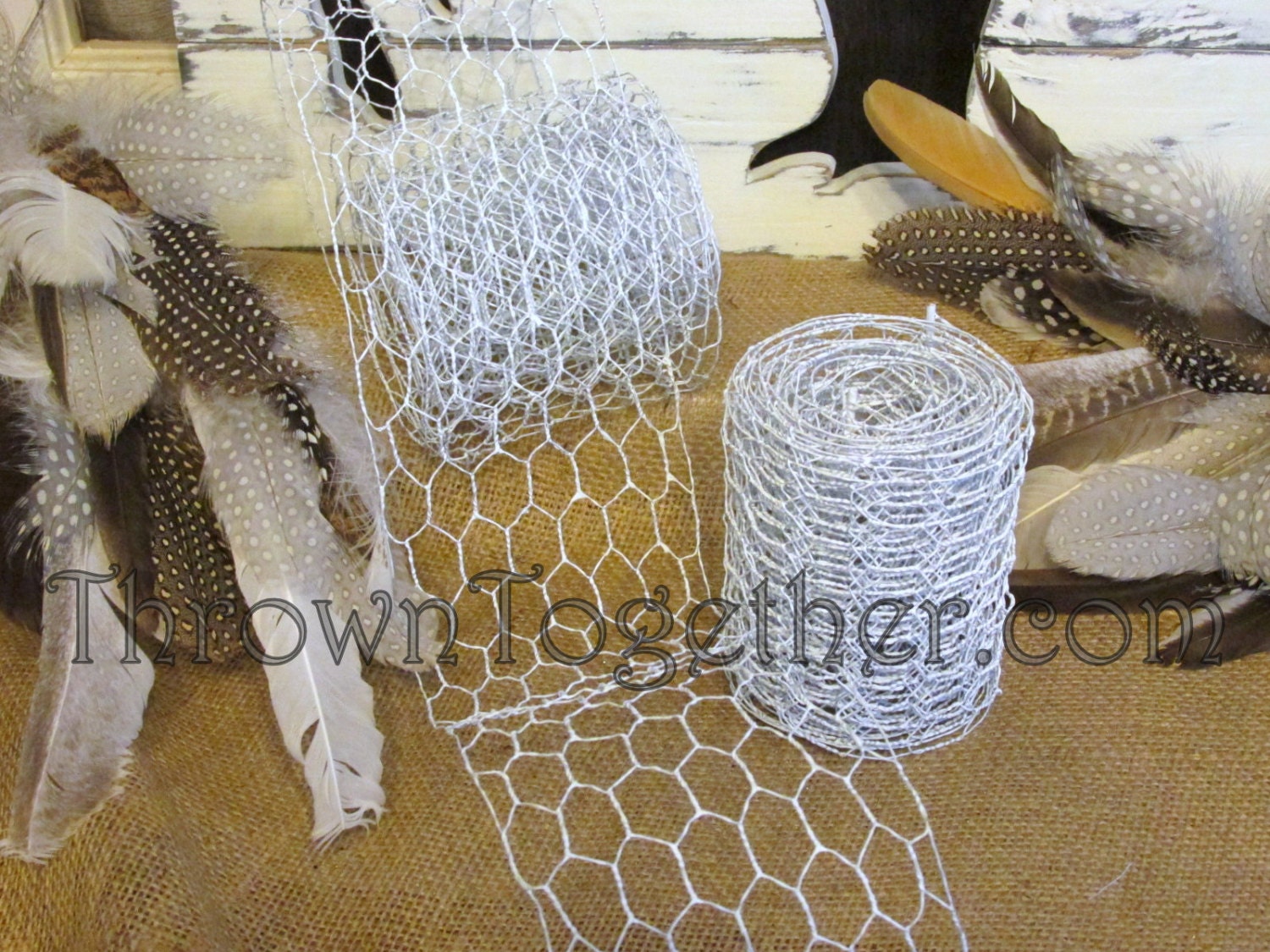 Chicken Wire Ribbon 4in X 9ft Small Link 1/2" White Chicken Wire Craft