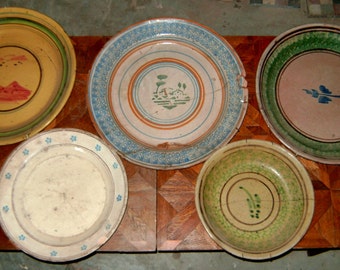 5 antique plates decorated ceramic