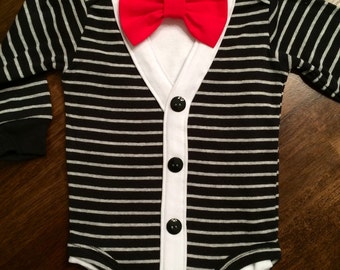 Preppy Baby Boy Cardigan, Onesie + Bow Tie Set