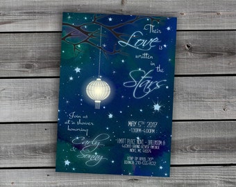 Whimsical Bridal Shower Invitation - Midnight Blue Sky - Stars - "Written in the Stars" - bridal / wedding shower invitation