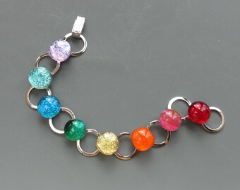 Dichroic Glass Rainbow Bracelet, Fused Glass Bracelet, Dichroic Glass Bracelet, LGBT, Gay Pride Bracelet