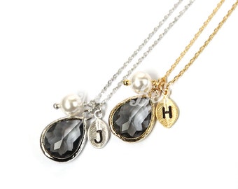 Personalized gray necklace, Charcoal jewelry, Personalized grey necklace, Bridesmaid gift, Bridesmaid necklace, Gray wedding jewelry,