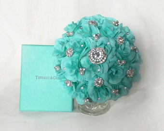 Brooch Bouquet, Aqua Bridesmaid Bouquet, Aqua Brooch Bouquet, Many Flower Colors Available