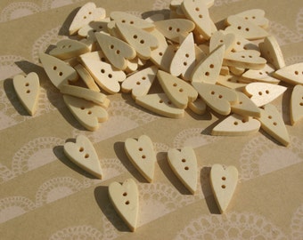Wood Heart Buttons - Primitive Unfinished Wooden Heart Button - 7/8" Tall