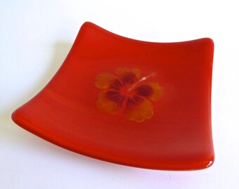 Fused Glass Hibiscus Plate by BPRDesigns