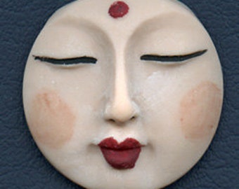 Polymer OOAK Buddha Face Cab Round, Detailed Fleshtone BDNT 1