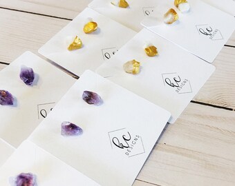 Natural Stone Studs | Crystal Earrings | Raw Earrings | Crystal Stud Earrings