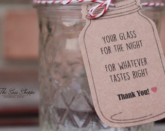 Glass For The Night - Mason Jar Shaped Customizable Favor Tag for Rustic, Woodland, or Vintage Wedding