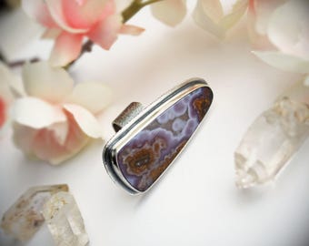 Fits Size 7.5 - Above the Clouds Ring - Agua Nueva Agate Statement Ring - Sterling Silver Artisan Ring- Large Purple Stone Jewelry