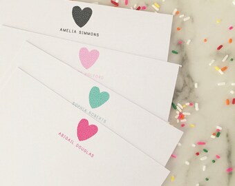 Heart Personalized Stationary - Girls Stationery Set of 20 Flat Thank You Note Cards