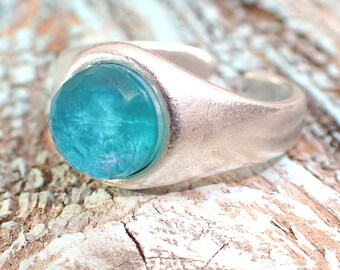 Sales, Silver Gemstone Ring, Amazonites doublet bohemian Ring , Blue Boho Ring , Summer Blue Rings by VintageRoseGallery