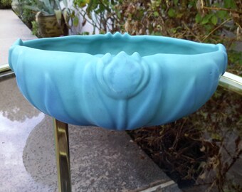 Van Briggle Pottery Ming Blue Tulip Planter Bowl With Flower Arranger Frog USA Made Colorado Sprgs