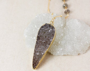 50% OFF SALE - Grey Teardrop Druzy Necklace – Choose Your Druzy – Blue Labradorite