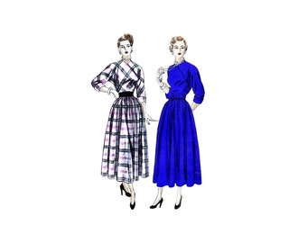 1940s Full Skirt Dress with Diagonal Closing Vogue 6354 Vintage Sewing Pattern Size 16 Bust 34 UNCUT