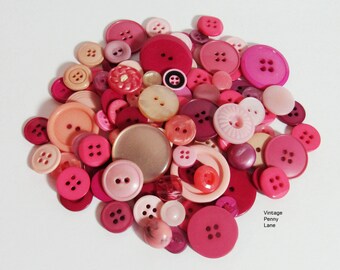 Vintage Pink Plastic Button Lot / 100
