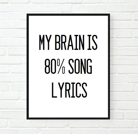 Typographic Print Quote Wall Decormy Brain Is 80 Song Typographic Print Quote Wall Decormy Brain Is 80 Song