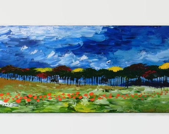Pumpkin Patch: Part Two - Original Acrylic Painting - 12X36" - Large Landscape Painting - Landscape Painting - Pumpkin Patch Painting