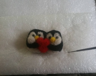 Needle felt Penguin Love charm