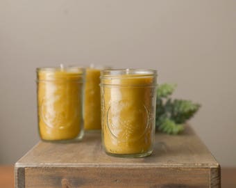 Mason Jar Beeswax Candle, Beeswax Container Candle, Homemade Candles, 100% Pure Beeswax Candle, Mason Jar Candle