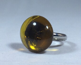 Honey Glass Pebble Adjustable Ring