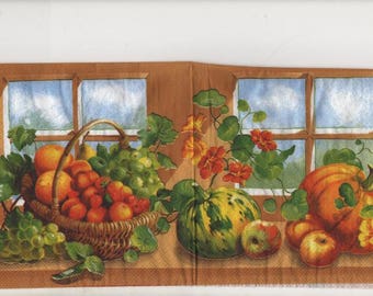3145 - Lot 5 napkins paper grapes apples and pumpkins