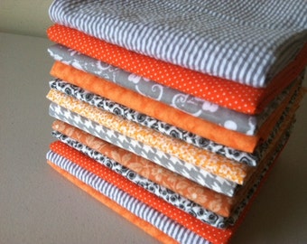 Orange and Grey Cloth Napkins, Set of 8, 15 inch, by CHOW with ME
