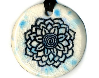 Radiant Flower Ceramic Necklace in Blue