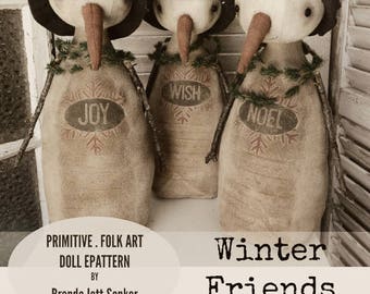 Snowman EPATTERN-primitive snowman cloth doll craft digital download sewing pattern-PDF
