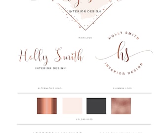 Watercolor logo, Logo design, logo, Branding package, Mini branding kit, Rose gold logo, Watermark Logo, Photography Logo, Diamond Logo