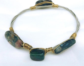 Guitar String Bangle with Rhiocite & Jasper