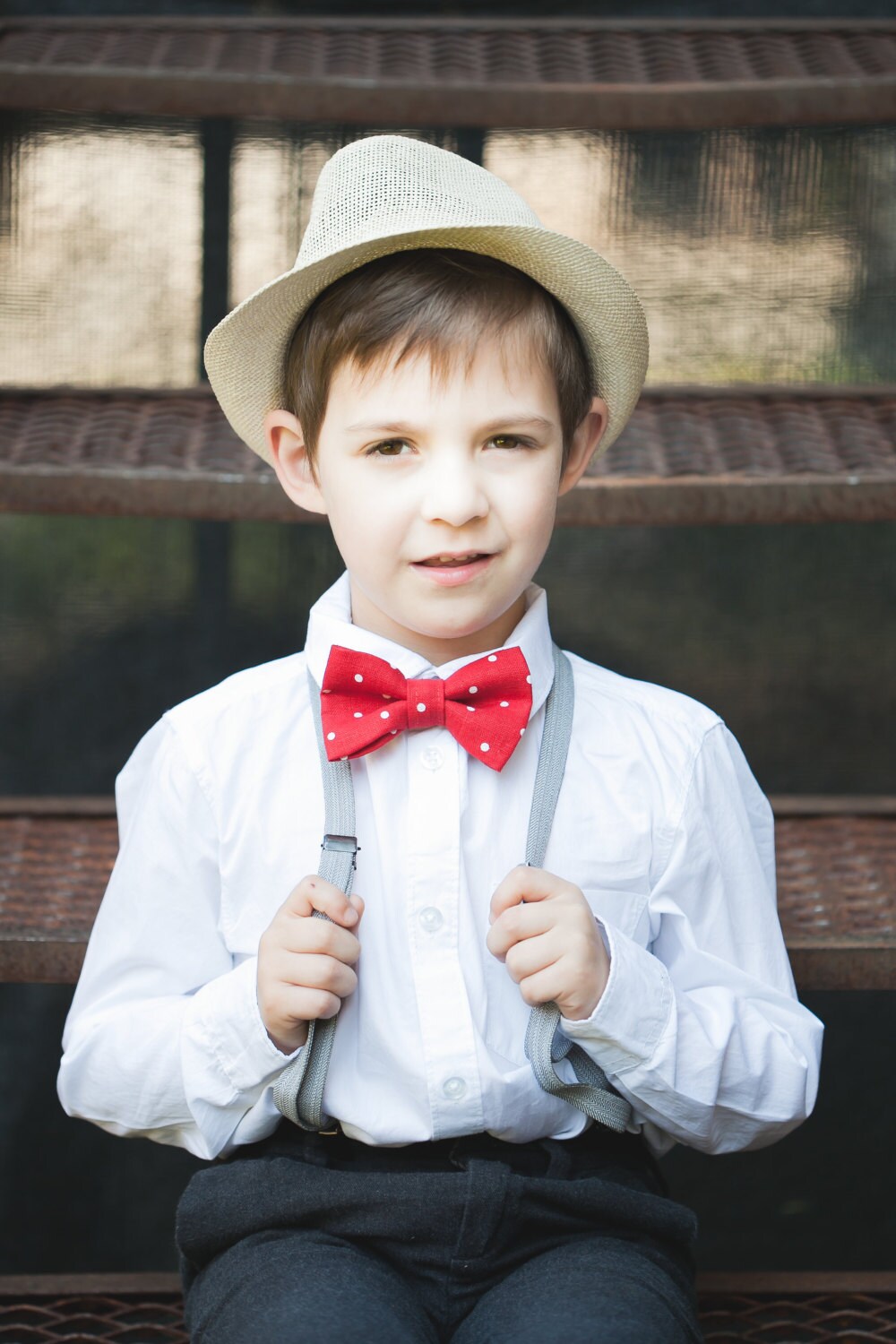 Red Polka dot bow tie Christmas Red bow tie Boy Linen bow