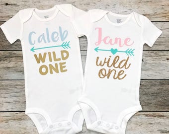 Twins Wild One First Birthday Boy/Girl Birthday Shirts with Names (Customize Your Colors), Twins First Birthday, Twin Birthday Shirts