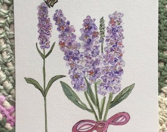 An Original Pen and Ink and Watercolor, Butterfly bush with Butterfly