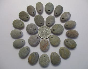 BEACH SEA STONE 16mm Beads 24 Top Drilled Pendants Earrings Flawless Khaki Surf Tumbled Natural Stones Jewelry Rock Pebble Bead Peb 1299a