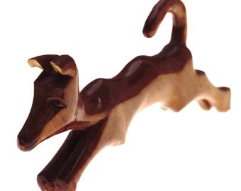 Vintage Wooden Miniature Running Dog made in Bulgaria 1970s