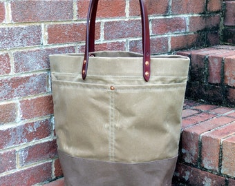 All Waxed Canvas Tote Bag with Leather Handles