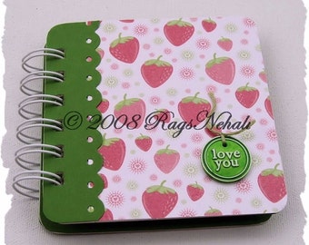 Strawberry - love you -Pink Green - Post It Note Holder Planner