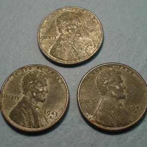 U.S. Coin Collection of World War 2 , Consisting of 3 1943 Zinc Cents , One from each Mint, Free S.H. to U.S. only made a year # ETB7959