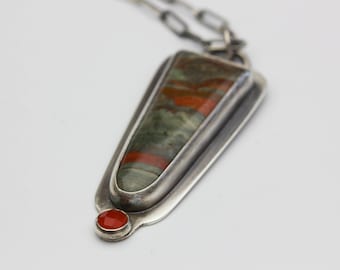 Brekian Jasper Pendant, Jasper & Carnelian, Sterling Necklace, Jasper Pendant, Unique Gift