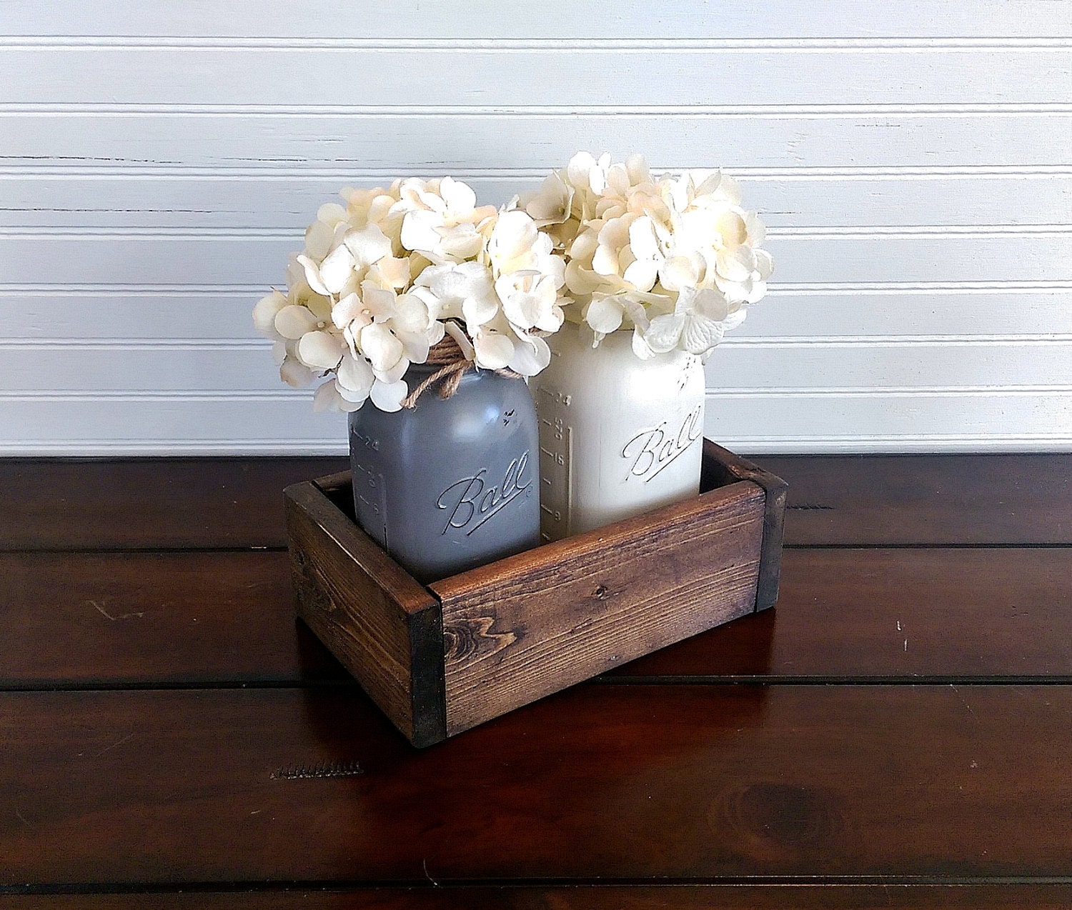 Wood Planter Box Mason Jar Centerpiece Rustic Wedding Decor