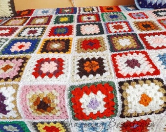 Crochet Afghan Crochet Blanket Crochet Granny Crochet Throw Granny Square Afghan Crochet Bedspread Throw Blanket Afghan Throw Vintage Afghan