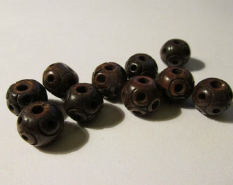 Dark Brown Bone Beads for Craft and Jewelry Making, 8mm, Set of 10