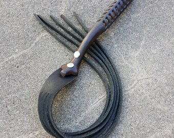 BDSM Toy French Martinet "The Fork" Leather whip flogger with Antique Cast Iron Handle
