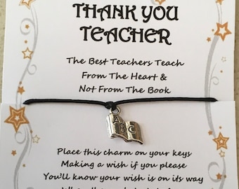 Thank you, leaving, Teacher, card, wish, key, charm, gift, teach from the heart, quote, various charms and colours