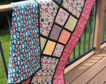 Handmade Quilt - Throw Quilt - Lap Quilt - Modern Quilt - Retro Quilt - Soda Pop - Homemade - Cotton