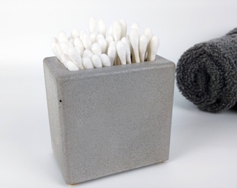 Grey Concrete Bath Accessories / Q Tip Holder / Q Tip Jar / Q Tip Container / Q Tip Dispenser / Q Tip Holder Ideas / Bathroom Q Tip Holder